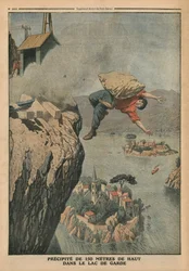 Caindo no Lago de Garda, ilustração de &39;Le Petit Journal&39;, suplemento illustre, 18 de dezembro de 1910